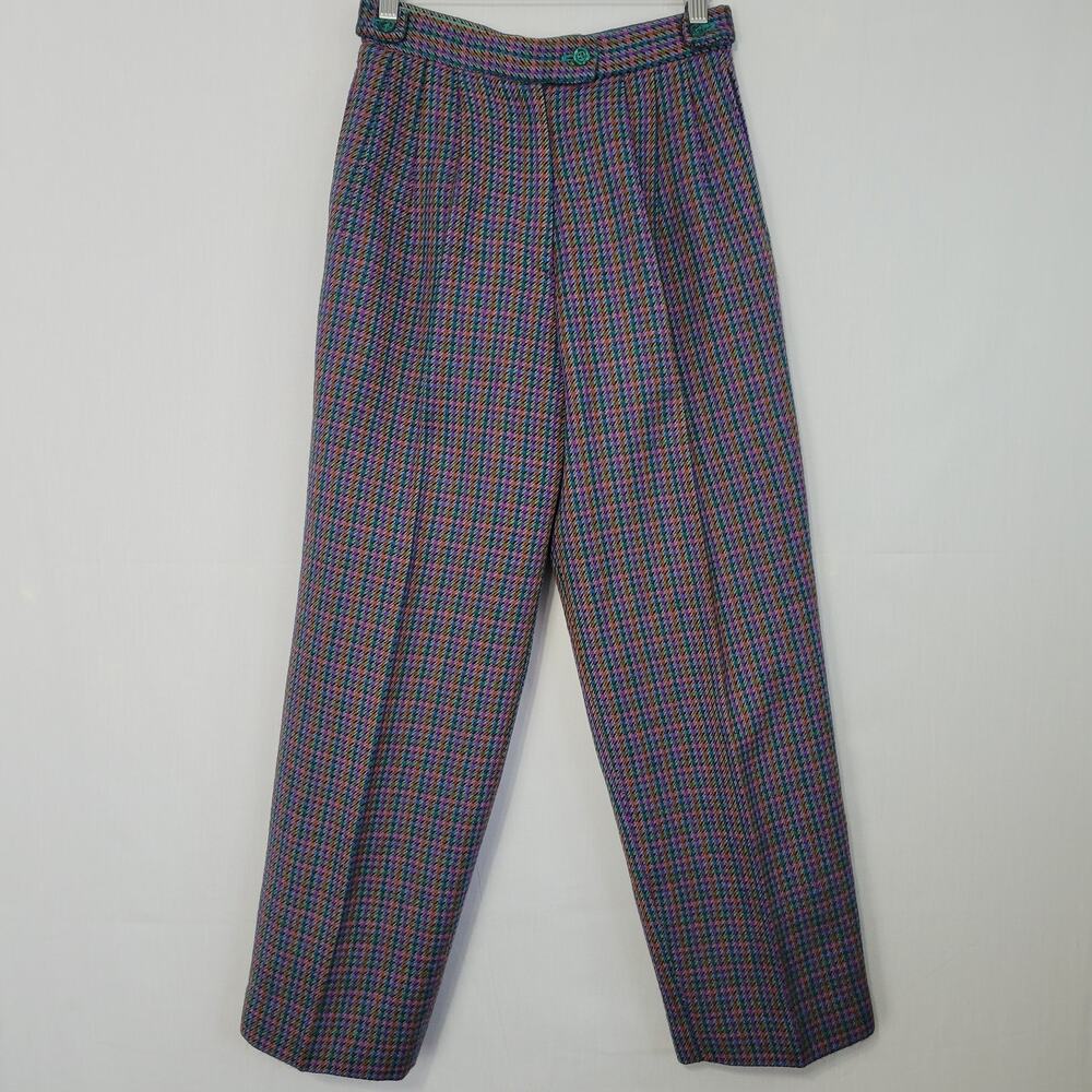 Vintage 100% Wool Houndstooth High Rise Pants size 8 Multicolor 80s 90s Retro